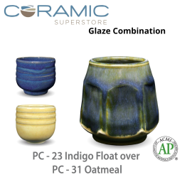 Indigo Float PC-23 over Oatmeal PC-31 Pottery Cone 5 Glaze Combination